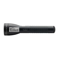 Black ML50LX LED two cell C flashlight with Gillard engraving label on the barrel.