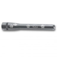 Gray Mini Maglite Pro LED flashlight with paw prints and Ruckus engraving