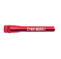 Red Mini Maglite Pro LED flashlight engraved with EVAN MURRY
