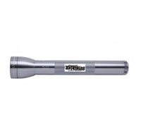Gray ML300L three-cell D flashlight with a Drews Excavating label on the body