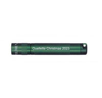 Dark green Solitaire LED key chain flashlight engraved with Christmas 2023
