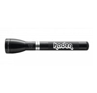 Gloss black ML150LR flashlight with kaden stylized engraving across the body