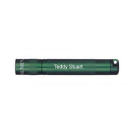 Solitaire LED key chain flashlight in dark green with Teddy Stuart engraving