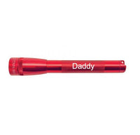 Red Mini Maglite Pro LED flashlight with engraved Daddy
