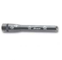 Gray Mini Maglite Pro LED flashlight engraved with paw prints and the name Gracie.