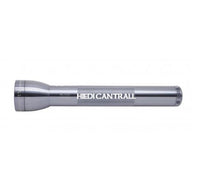 Gray ML300L LED 3-Cell D flashlight with custom engraving along the body.