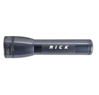Gray ML25LT LED 2-Cell C flashlight engraved RICK on the textured grip.