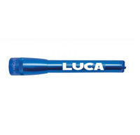 Blue Mini Maglite Pro LED flashlight with Luca engraving