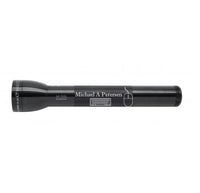 Black ML300L LED 3-Cell D flashlight with engraving Michael A Petersen and a small American flag