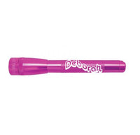 Mini Maglite Pro LED flashlight in pink with Deborah engraving along the body