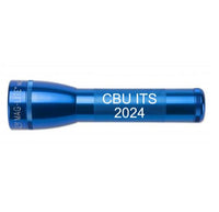 ML25LT blue two cell C flashlight with knurled grip and custom engraving.