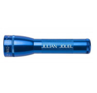 Blue ML25LT LED two-cell C flashlight with a dedicated engraving area along the body.