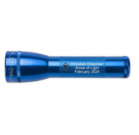 ML25LT blue 2-cell C flashlight with Christian Chapman Arrow of Light February 2024 engraving