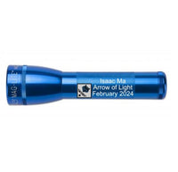 Blue ML25LT 2-Cell C flashlight with Isaac Ma Arrow of Light February 2024 engraving