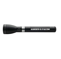 ML150LRX matte black rechargeable LED flashlight featuring a personalized engraving on the barrel