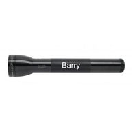Black ML300L LED 3-Cell D flashlight with Barry engraved on its body.