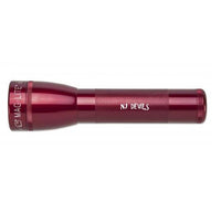 Red Mag-Lite LED 2-Cell C flashlight with NJ Devils engraving along the body