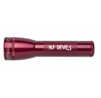 Red Mag-Lite ML25LT LED 2-Cell C flashlight with NJ DEVILS engraving and knurled grip