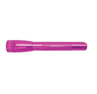 Pink Mini Maglite Pro LED flashlight with custom engraving along the barrel