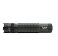 MAG-TAC CR123 LED flashlight with crowned bezel in foliage green and Tyler engraved on the side.