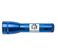 Blue ML25LT LED 2-Cell C flashlight with a WACCAMAW label on the body