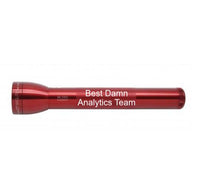Red ML300L 3-Cell D flashlight with custom engraving Best Damn Analytics Team.