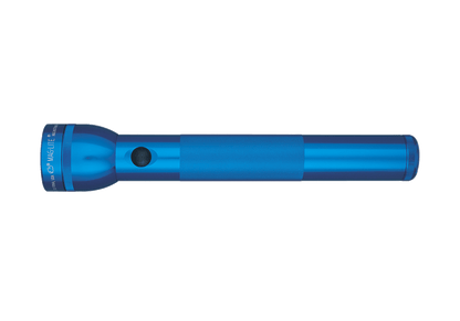 Maglite 3-Cell D incandescent flashlight in blue with knurled grip and black button