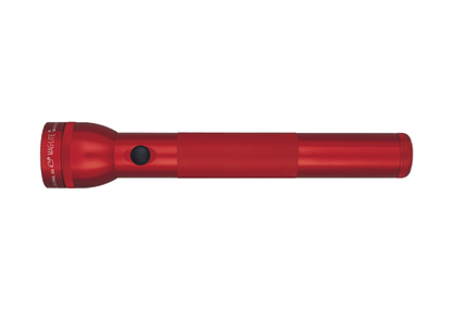 Red Maglite 3-Cell D incandescent flashlight with knurled grip