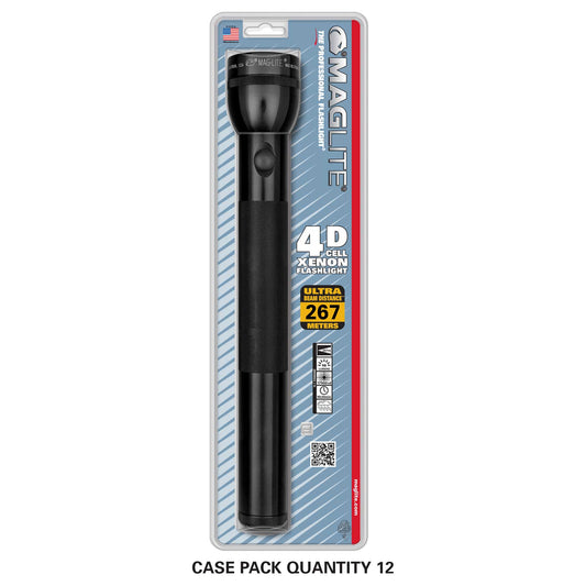 Maglite 4-Cell D Xenon Flashlight in blister packaging with blue striped card
