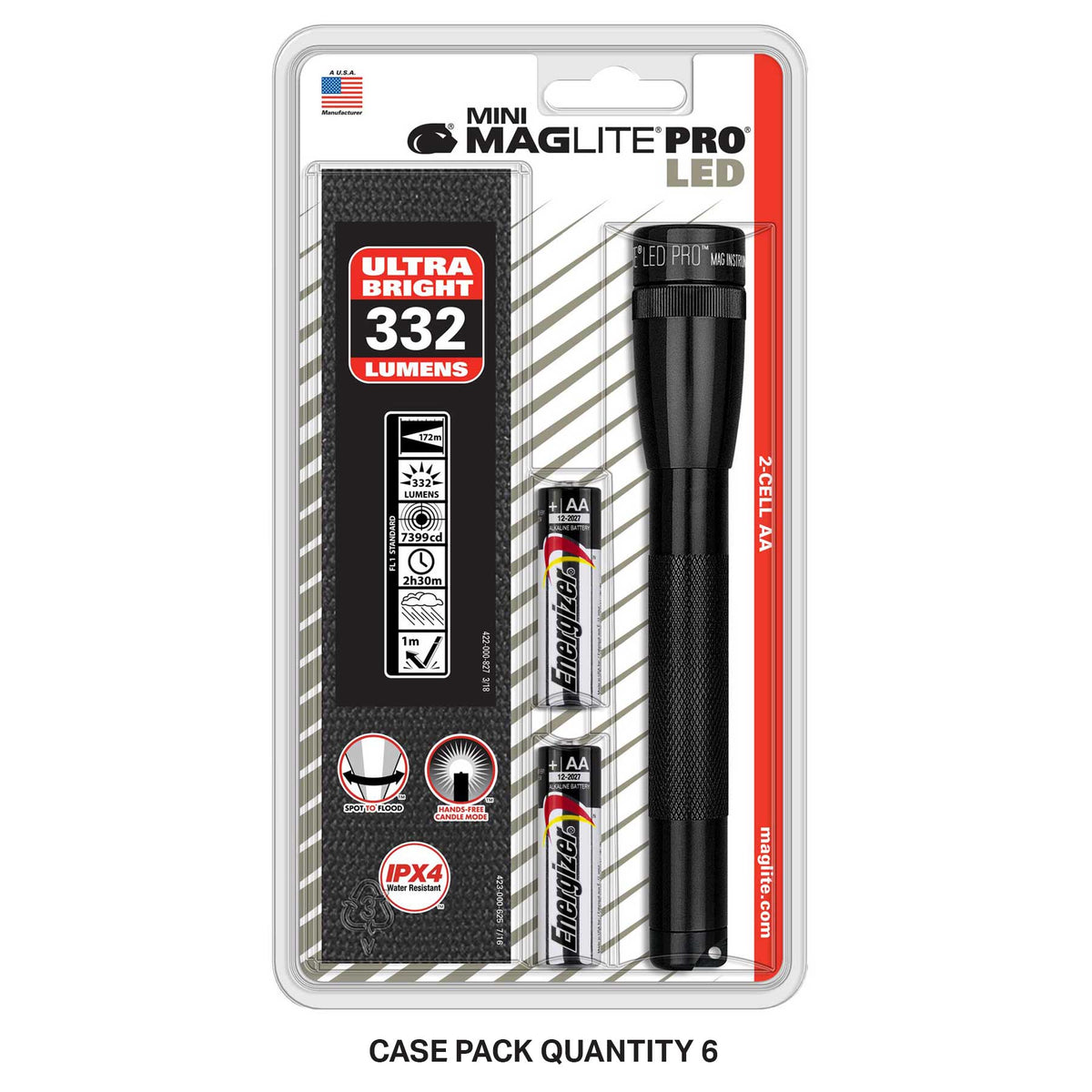 Mini Maglite Pro LED 2 AA holster pack in clear blister packaging