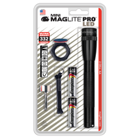 Mini Maglite Pro LED 2-Cell AA combo pack in blister packaging with flashlight and accessories