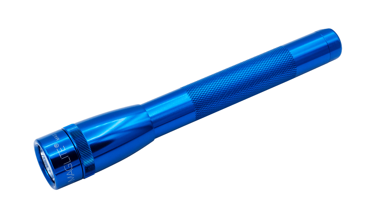 Blue Maglite Mini LED flashlight with knurled grip