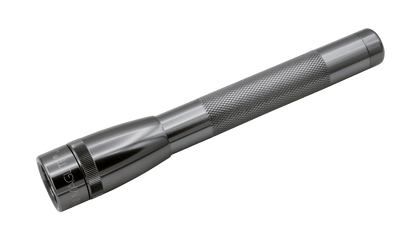 Gray Maglite Mini LED flashlight with diamond knurled grip