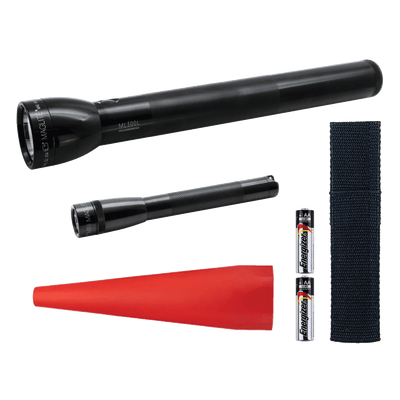 Maglite ML300L 4-Cell D LED flashlight, Mini Maglite® Pro AA LED flashlight NOW WITH NEW ECO MODE FEATURE, JUST TWO QUICK TWISTS TO ACTIVATE, AA batteries, AA holster, red safety wand for the ML300L. 