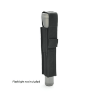 Black nylon flashlight holster with a gray flashlight partially visible at the top
