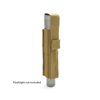 Coyote brown flashlight holster with a gray flashlight peeking out from the top