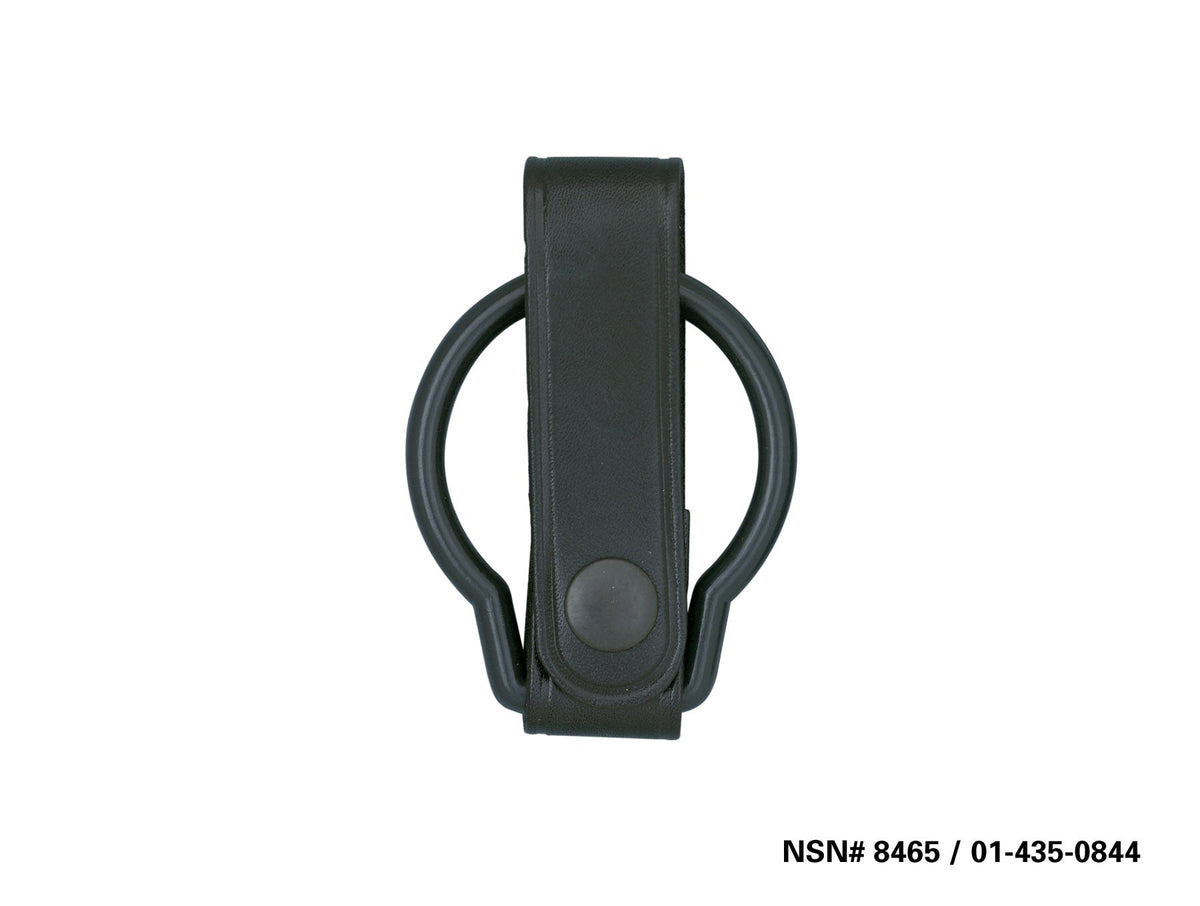 Close up of black leather belt holster for Maglite D-Cell flashlight with belt loop