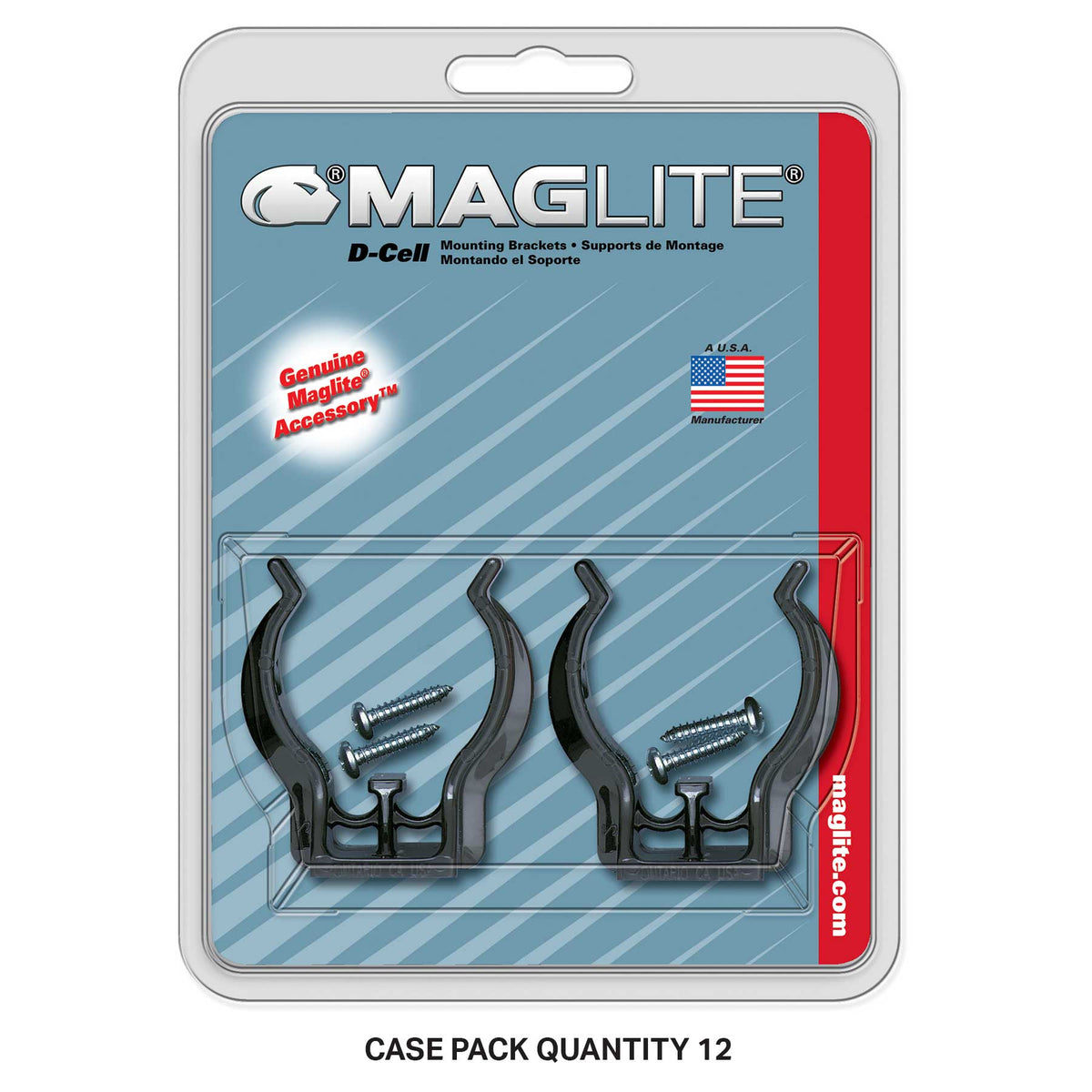 Maglite mounting brackets in blister pack with two brackets and screws
