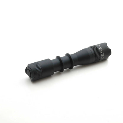 Close up of MAG-TAC 2 TM Black Crown Bezel magnifier barrel with knurled grip and front cap