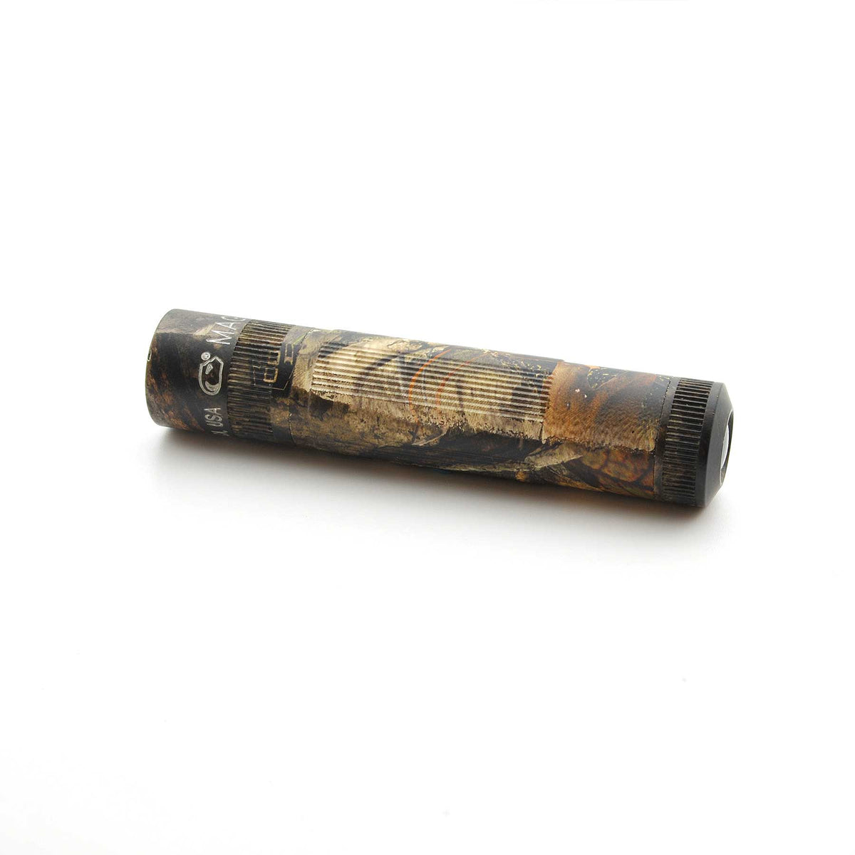 XL50 Maglite flashlight in Mossy Oak New Country DNA camouflage shown lying on its side