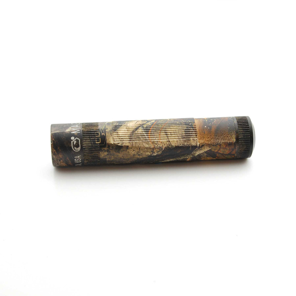 Maglite XL50 flashlight in Mossy Oak New Country DNA camouflage on a white background