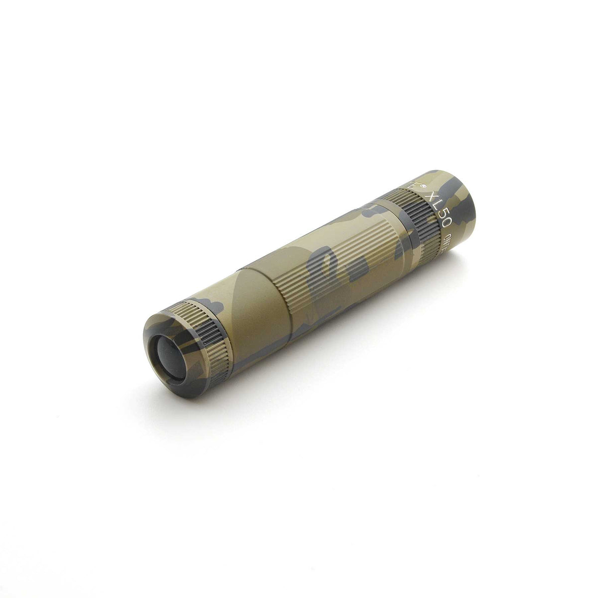 Maglite XL50 flashlight in Mossy Oak Original Bottomland camouflage shown diagonally on a white background