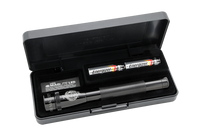 Open case showing NASAR World War II commemorative Maglite with two Energizer AA batteries