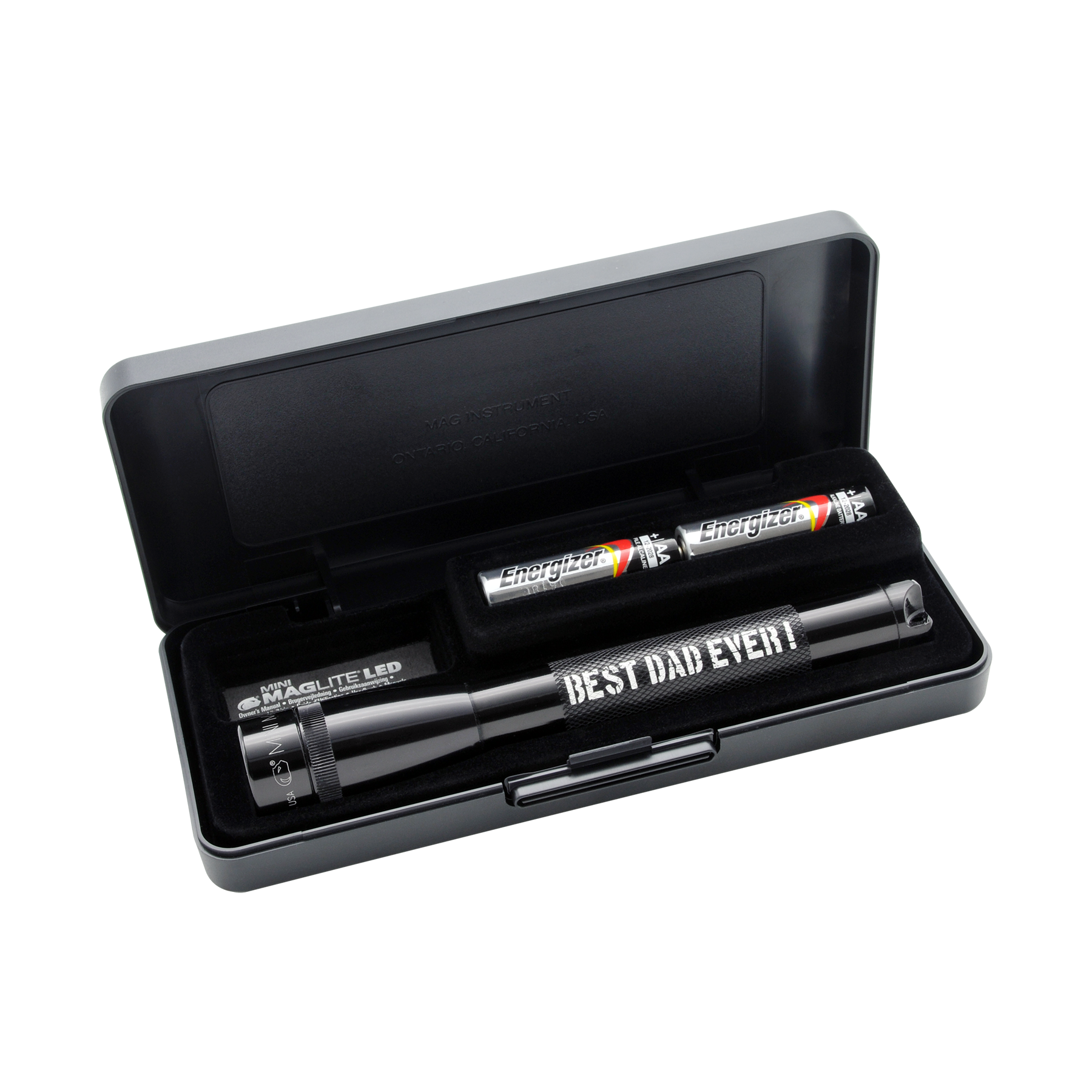 Mini Maglite LED 2AA Pocket Flashlight - Best Dad Ever - Black