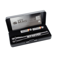 Black Mini Maglite Xenon 2AA flashlight in an open case with Best Dad Ever branding