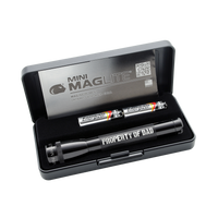 Black Mini Maglite Xenon 2AA in a case with PROPERTY OF DAD text on the body