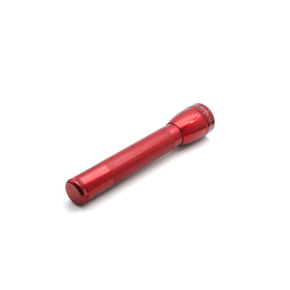 Red aluminum ML25LT LED 3-Cell C flashlight with knurled grip shown at a diagonal