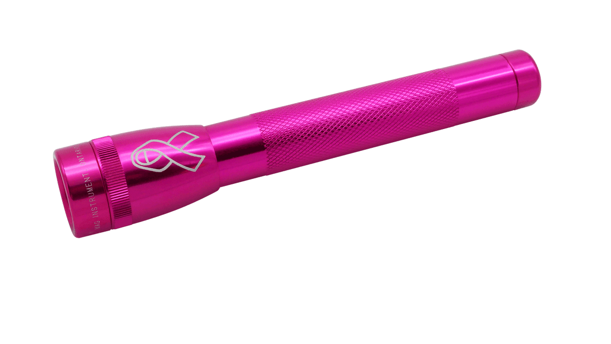 Pink Mini Maglite Xenon flashlight with National Breast Cancer Foundation branding