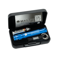 Mag-Lite Solitaire LED compact flashlight in an open case with a blue Energizer battery visible