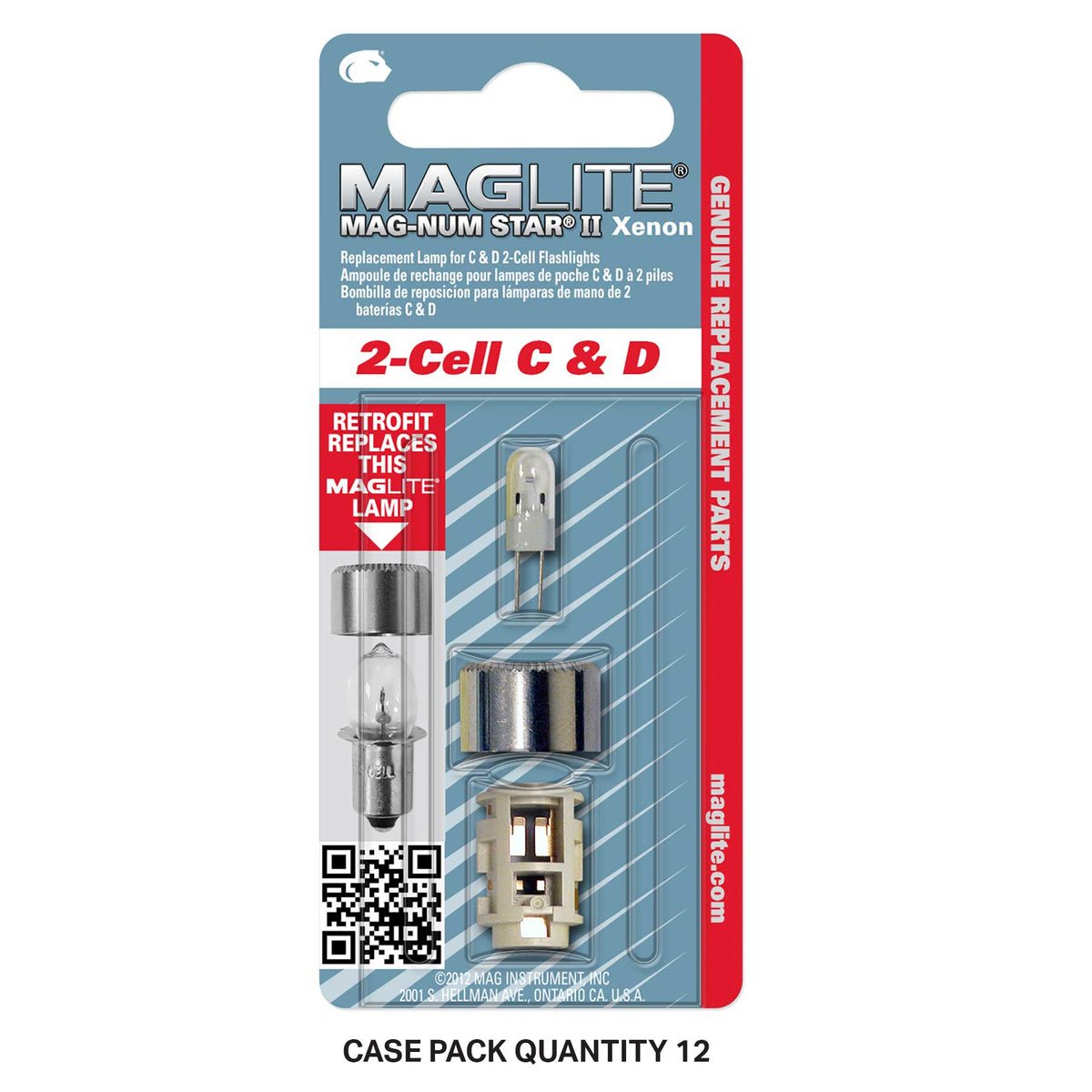 Maglite replacement lamp packaging for 2 cell C and D flashlights Xenon